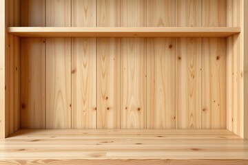 Wooden Shelf for Display: The clean and simple composition of a wooden shelf, its warm hues and natural wood grain providing a versatile background for showcasing items.