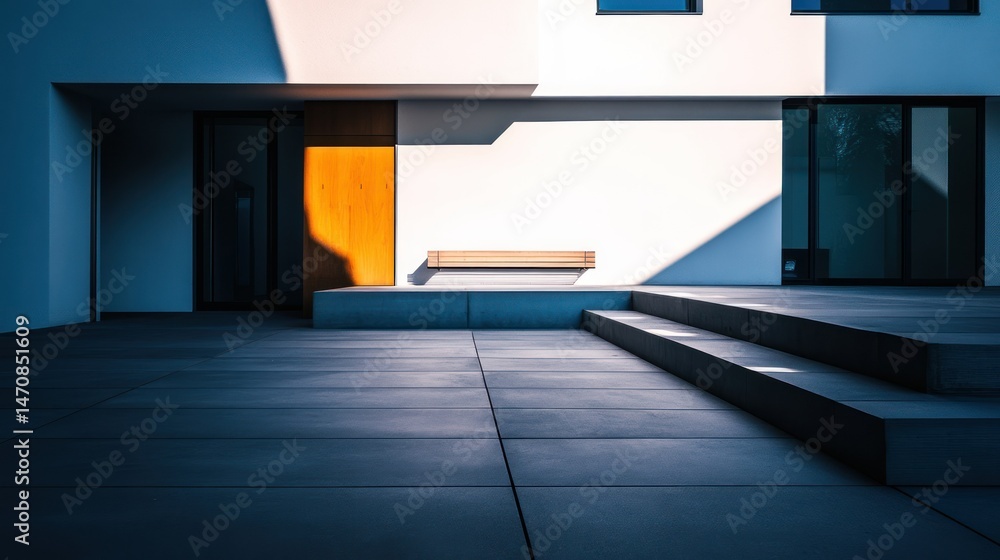 Poster modern architectural exterior building design showing clean lines and shadows