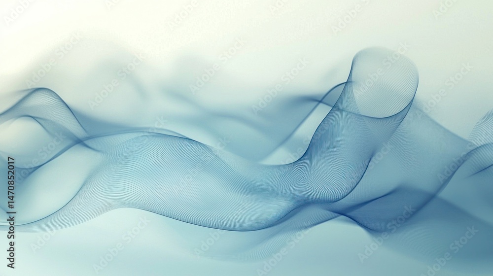 Poster dynamic blue waves flowing in soft curves on light background