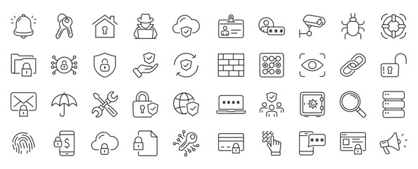 Cybersecurity safeguards protection and privacy icons