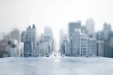 Obraz premium A miniature city skyline with a long road stretching into the distance, showcasing modern architecture and urban development.