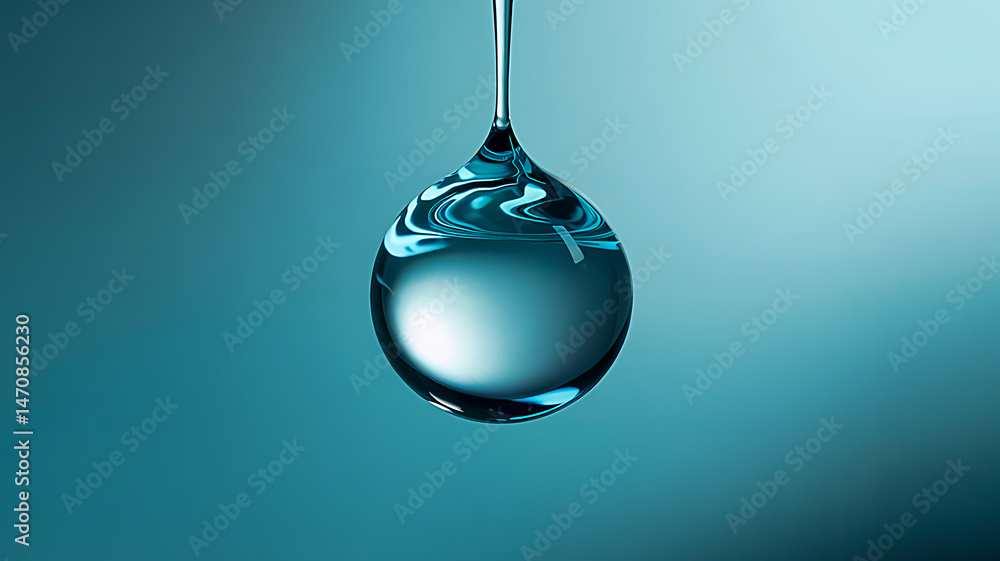 Poster high-resolution macro of a perfect water droplet on a matte turquoise gradient background