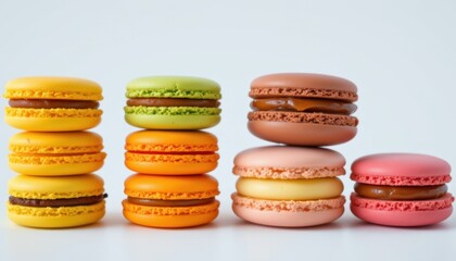 Colorful macarons display at a dessert shop sweet treats studio background gourmet delight