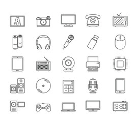 Tech gadgets collection outlined icon set