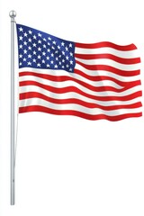 Waving Flag on Pole Against White Background