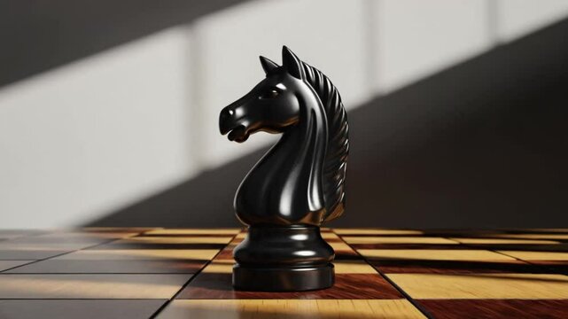 Black chess knight on board strategic game concept design element