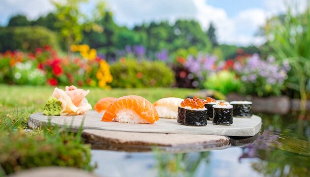 モネの庭に置かれた幻想的な寿司アート