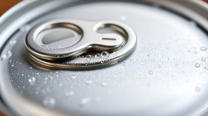 Obraz premium Close-up view of a metallic can lid with condensation.