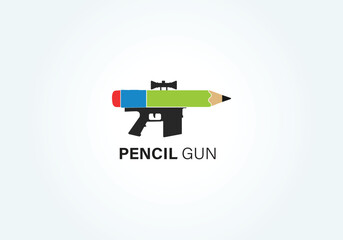 Creative Pencil Gun Logo – Colorful Pencil Combined with Gun Silhouette