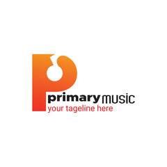 Primary Music Logo Design with Bold P and Record Icon