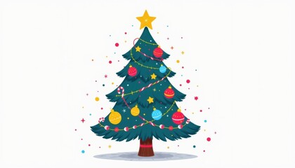 Cheerful christmas tree decoration festive home illustration bright colors eye-level view holiday spirit