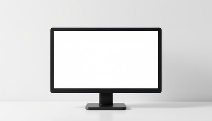 Fototapeta premium Creative workspace setup minimalist computer monitor on desk modern office environment front view technology concept