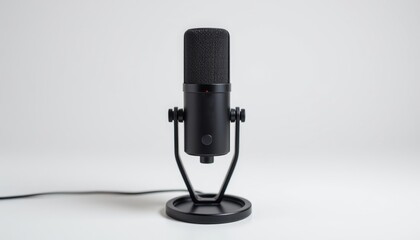 Podcast recording setup home studio audio equipment minimalist environment close-up view sound quality enhancement