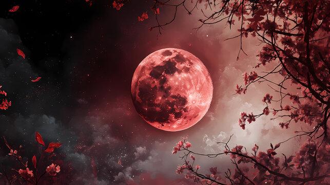 Dramatic total lunar eclipse. [Lunar Botanica] | Hollow Stem | lunar ring. Illustration