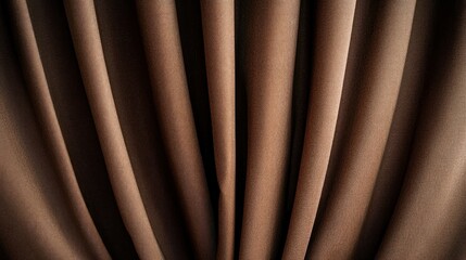 Smooth brown fabric with many flowing and curved folds