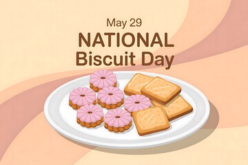 Celebrate National Biscuit Day, May 29: Delicious pink golden biscuits on a plate sweet treat happy day yummy snack.