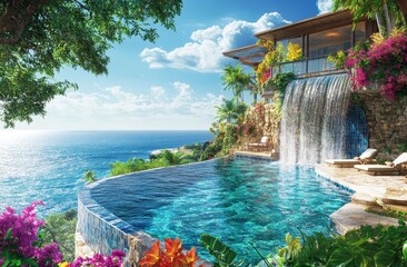 Luxury Waterfront Villa with Infinity Pool and Waterfall