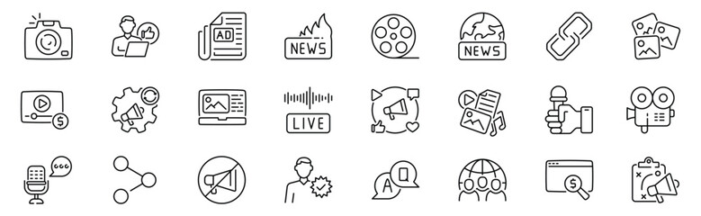Media marketing strategy visual icons set