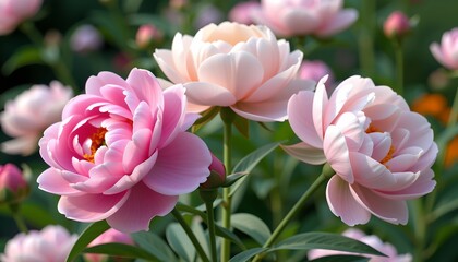 Fototapeta premium a cluster of pink flower buds stands out against a lighter background, suggesting a focus on floral
