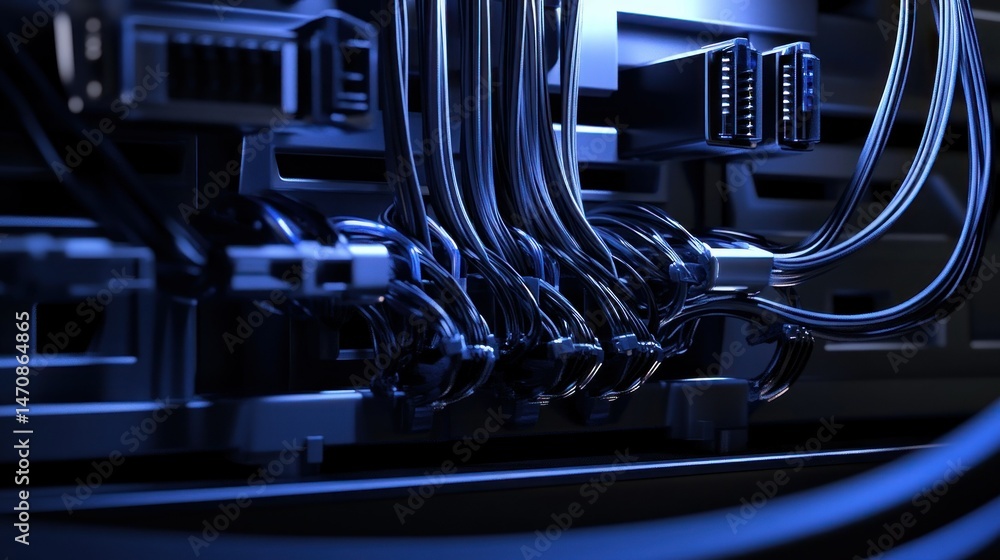 Aufkleber detailed view of a rack servers network cabling system