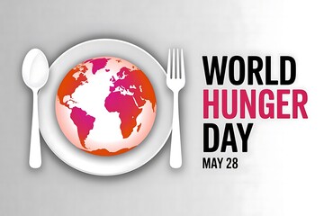 World Hunger Day: A global call to action against hunger, a plate, fork, spoon, and Earth design, May 28.