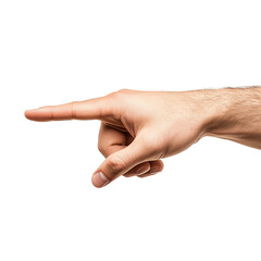 A set of elegant male hands with long fingers gently pointing, isolated on a clean white background