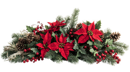 A set of festive corner arrangements with holiday greenery in PNG style, isolated on a transparent background