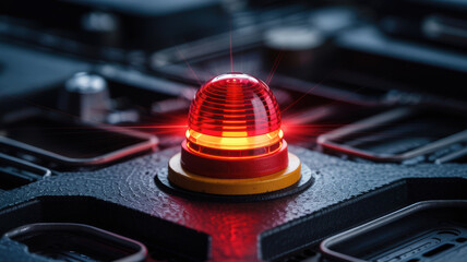 Red warning light on industrial control panel signals urgent maintenance service in oil and gas industry ensuring safety and operational efficiency