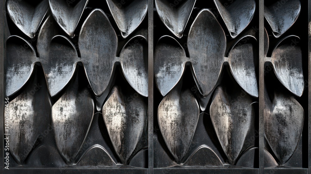 Poster metal panel showing a repeating pattern of leaf like shapes