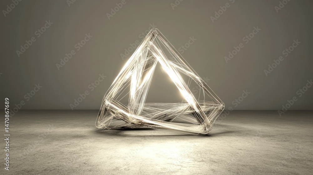 Aufkleber an illuminated geometric structure sits on a textured concrete surface