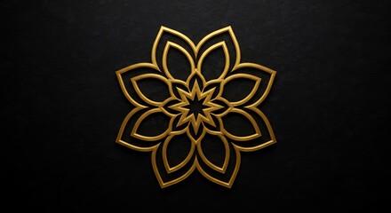 Gold Star-Shaped Floral Mandala on Black