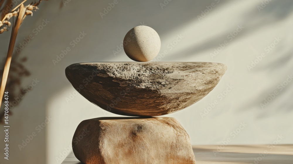 Poster stacked stones and a sphere create a simple balanced composition