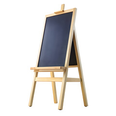 A wooden easel with a blackboard on it, standing on a transparent background