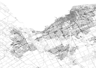Obraz premium Vector map of highways, waterways and buildings in Ottawa, Canada with black and white color