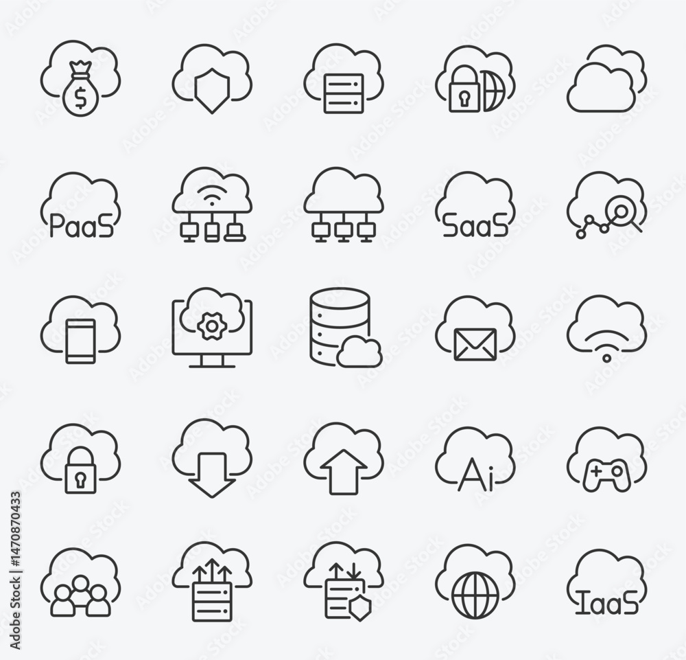 Poster cloud computing icons display various tech concepts