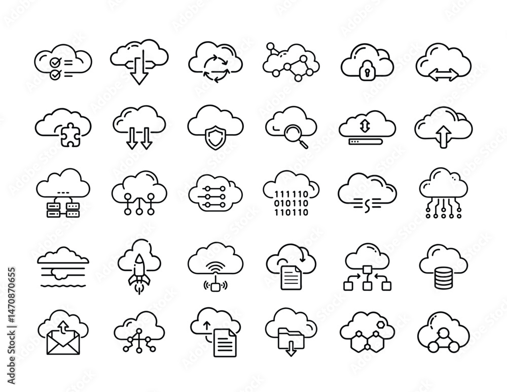 Poster cloud computing icons collection digital data management