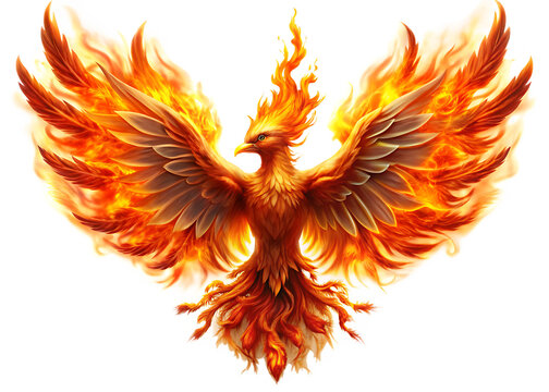  phoenix bird in flames isolated on white background  PNG , AI GENERATED
