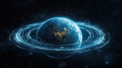 Earth with rings in space