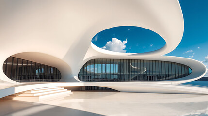 Obraz premium Close-Up of Futuristic Streamlined Architecture in Harmony with Nature