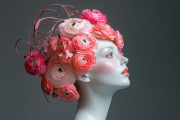 Floral headpiece adorns mannequin