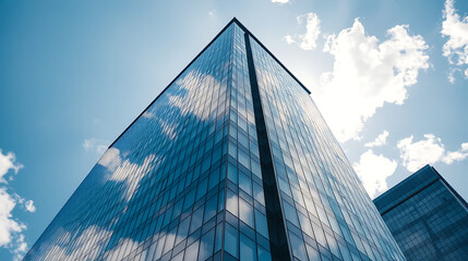 Harmony of Modern Glass Office Tower and Blue Sky