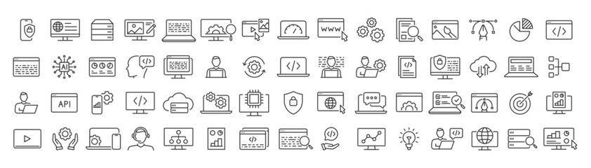 Linear icons depict software development concepts