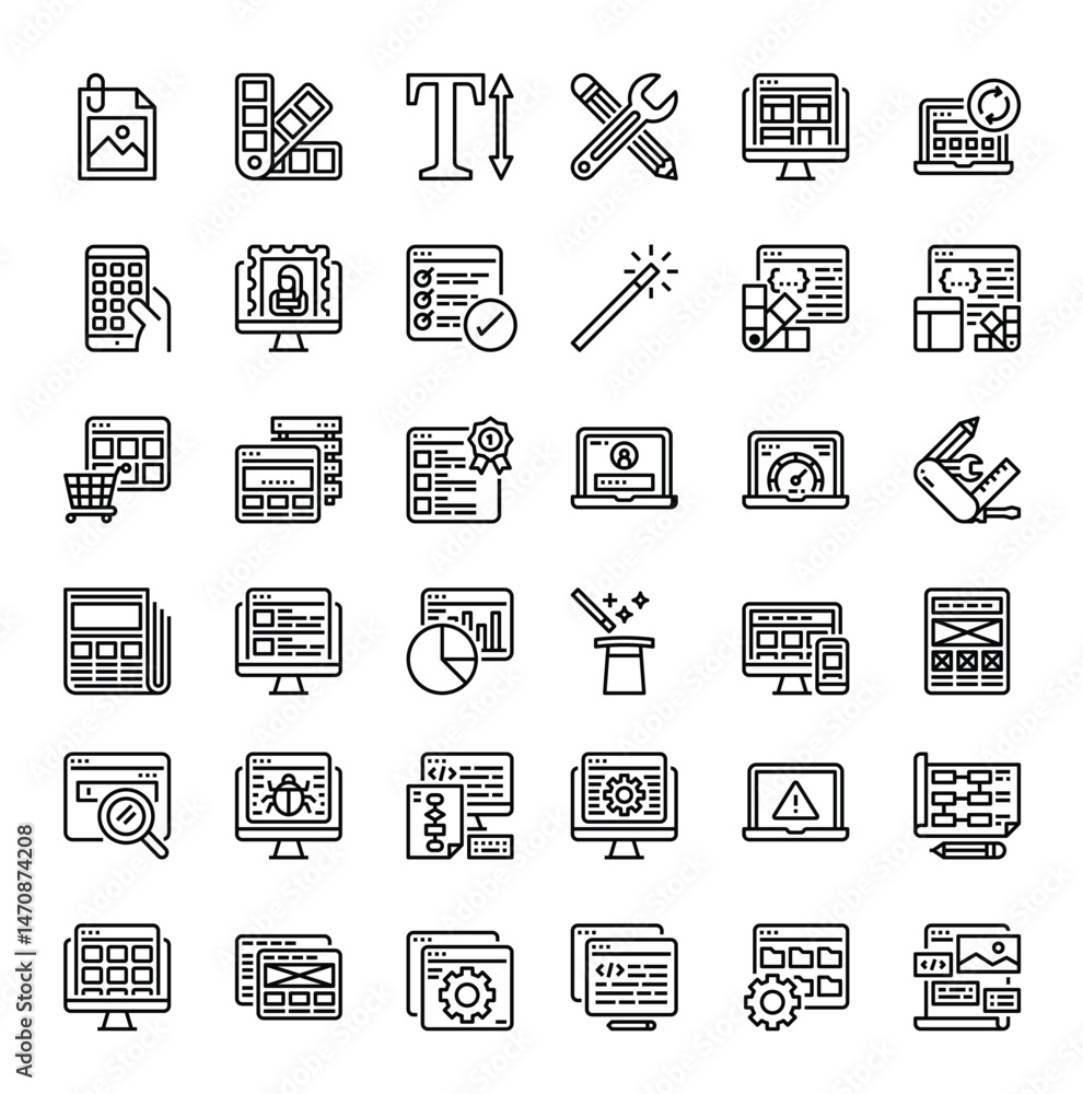 Poster website design and user interface icon set