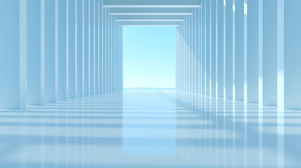 Minimalist Abstract Architectural Space with Symmetrical Pillars and Reflective Floor