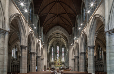 Fototapeta premium Architecture interior view is vaulted in oak and column made of marble inside The American Cathedral in Paris formally known as the Cathedral Church of the Holy Trinity, It is the gathering church.