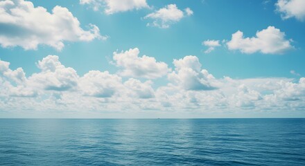 Serene Ocean Vista: A Breathtaking Panorama of Calm Waters Under a Cloudy Sky