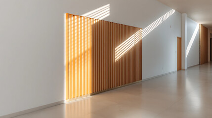 Modern Minimalist Interior with Dramatic Sunlight and Shadows