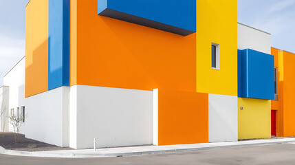 Vibrant Modern Building with Bold Color Blocking and Geometric Design