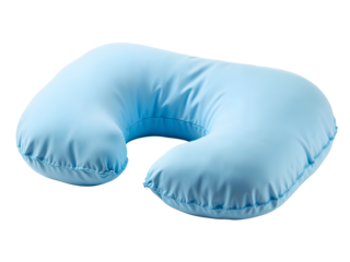 Blue neck pillow for travel comfort, U-shaped and soft texture, isolated on transparent. Generative AI