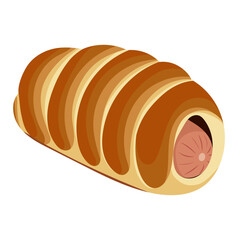 Sausage Roll or Sausage Bun Snack Illustration Isolated on White Background